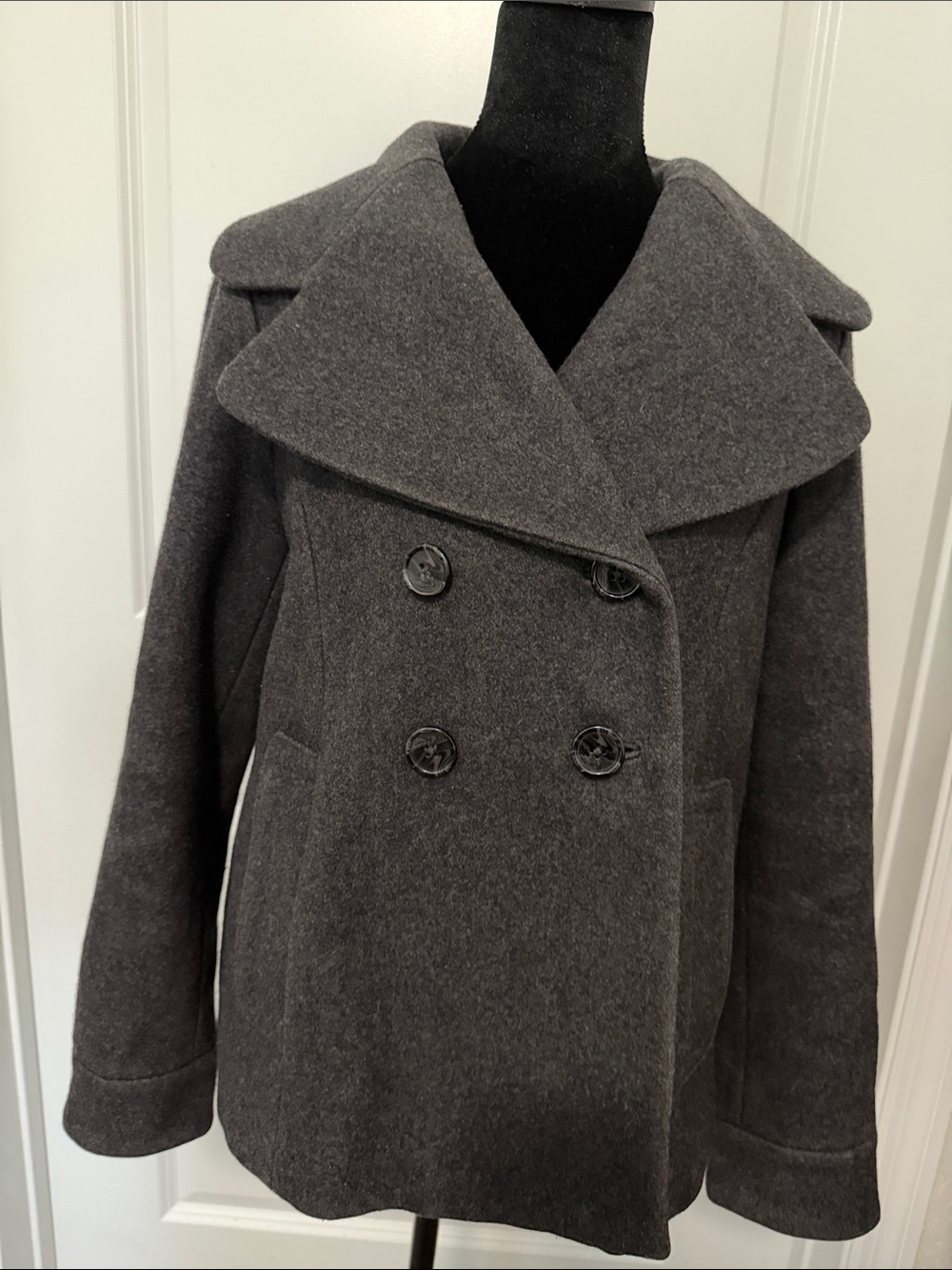 Banana Republic Women's Charcoal Pea Coat - Double-Breasted Wool Blend